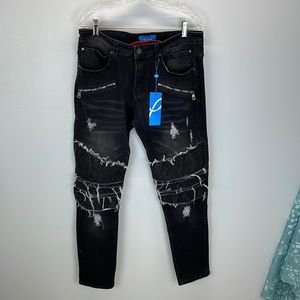 ⭐️New With Tags Perruzo Los Angeles Indigo Quilted Black Mens Jeans SZ 34X32